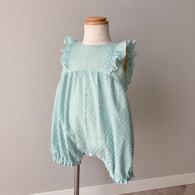 Cotton dobby lawn romper スノーカットドビーのベイビーロンパース・ミント - 嬰兒連身衣/包被/包巾 - 棉．麻 綠色