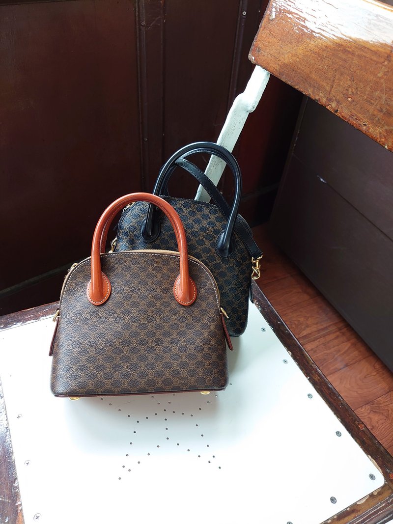 中古包 CELINE 棕老花 迷你手挽貝殼包 單肩包斜揹包斜挎包手拿包 - 側背包/斜背包 - 防水材質 咖啡色