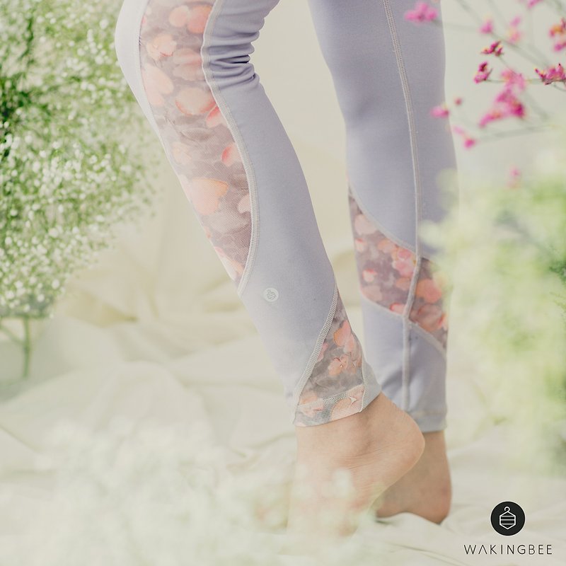Printed Mesh Leggings - Peony - 闊腳褲/長褲 - 聚酯纖維 灰色