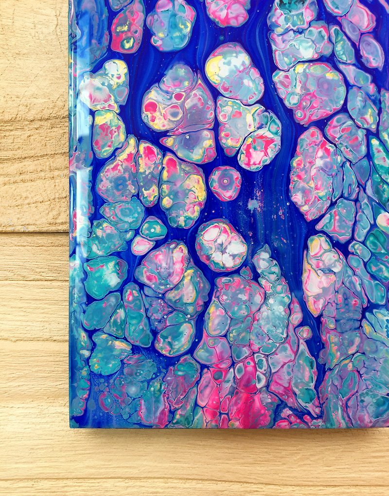 ユニコーンの泡の抽象絵画。アクリル注ぐ流体アート。青とピンク。 - ポスター・絵 - コットン・麻 