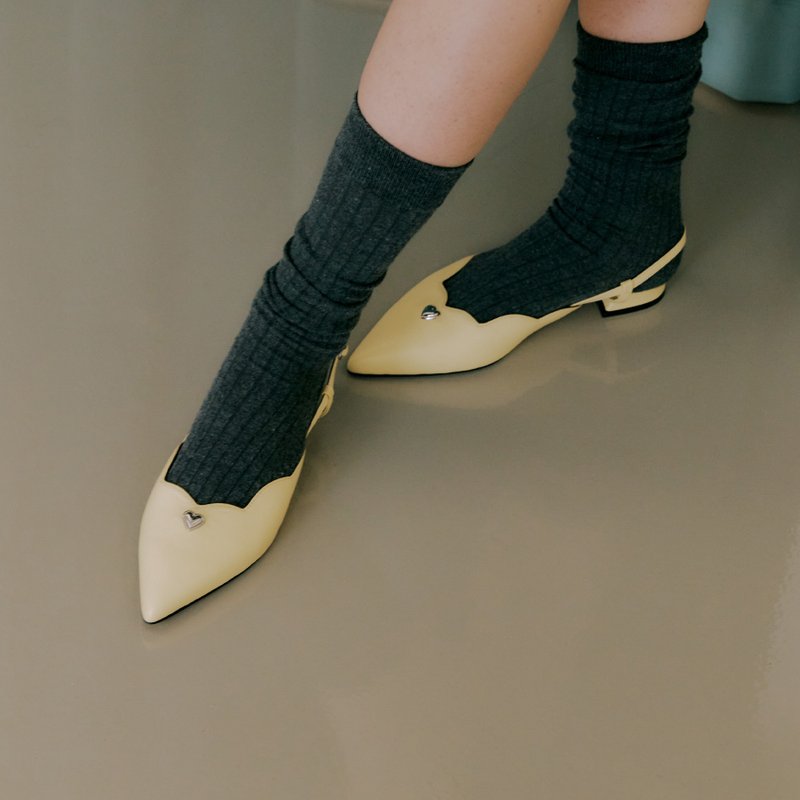 Mermaid Slingback Butter (Panna Cotta) - 女皮鞋 - 真皮 黃色