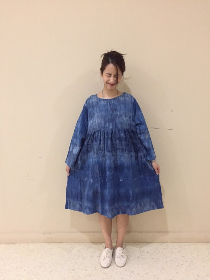 Muffin Dress - 連身裙 - 棉．麻 藍色
