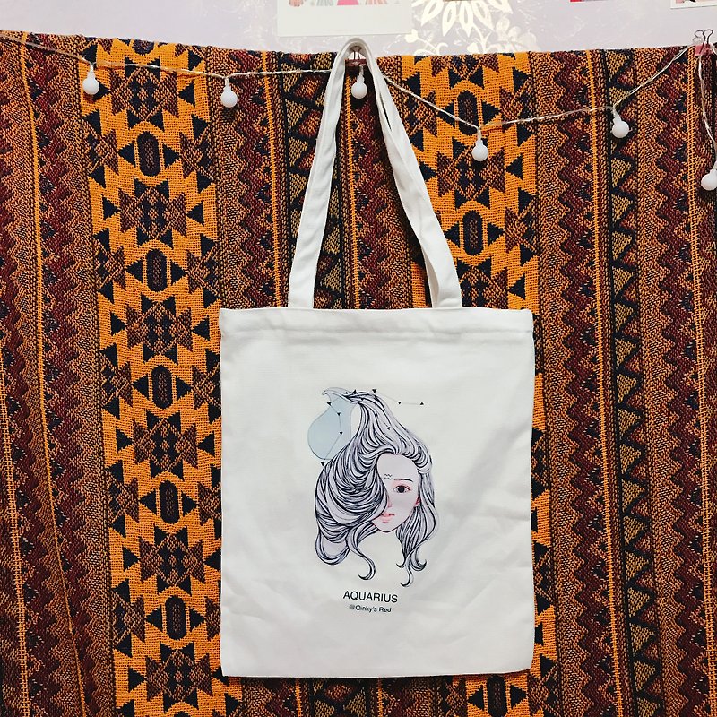 Qinky's Red Original 12 constellation illustration canvas bag [constellation / hand-painted / birthday present] - Messenger Bags & Sling Bags - Cotton & Hemp 