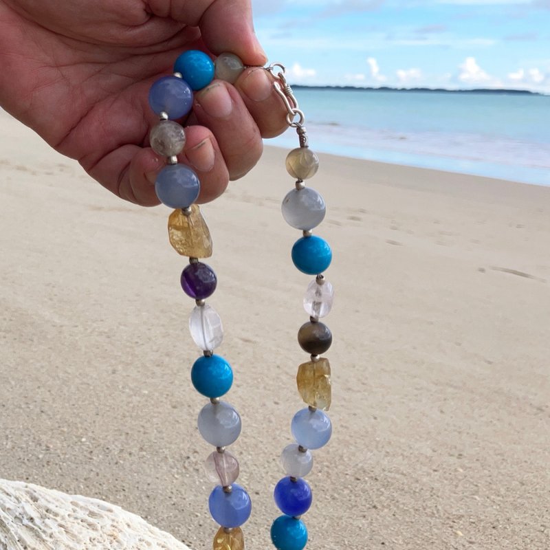 Joy Luck n Love Aquamarine and Multi gemstone minimalist necklace,  喜福愛情項鍊 - 項鍊 - 寶石 藍色