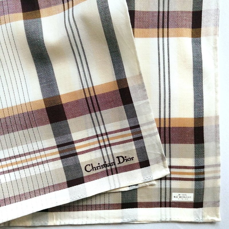 Christian Dior Vintage Handkerchief Pocket Plaid 19.5x 19.5 inches 克里斯汀迪奧 - Scarves - Cotton & Hemp Brown