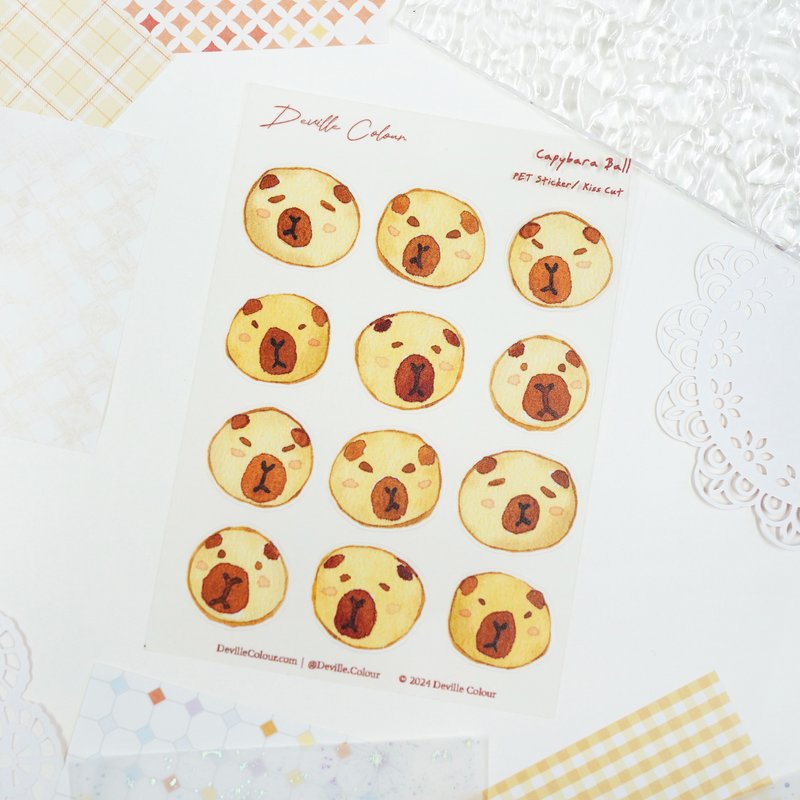 【Capybara Ball】PET White Ink Sticker Sheet - Stickers - Plastic Brown