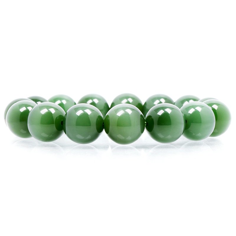Nephrite Jade Top Grade Old Mine 13.8-14.2mm Cat Eye Bracelet Japanese Elastic - Bracelets - Jade Green