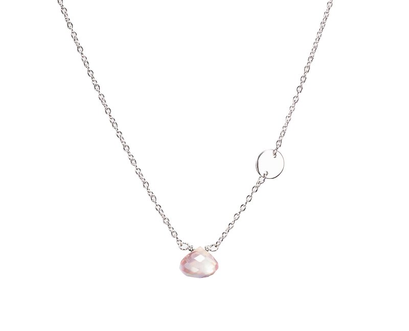 October Birthstone Rose Quartz Necklace, Libra Constellation Birthstone Pendant - สร้อยคอทรง Collar - เงินแท้ สึชมพู