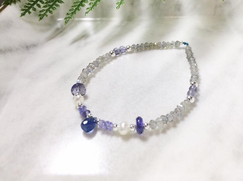 MH sterling silver natural stone custom series_星河_蓝晶石_菫青石 - Bracelets - Gemstone Blue