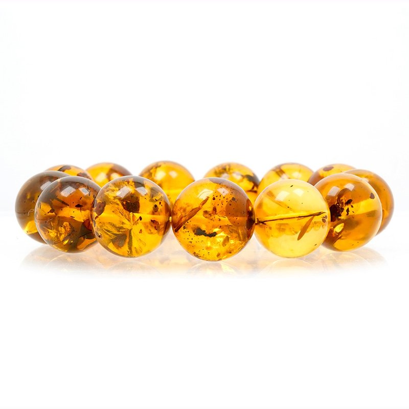 【正佳珠寶】花珀 頂級金花珀 18mm 金花珀手珠 日本彈力繩 - 手鍊/手環 - 半寶石 金色