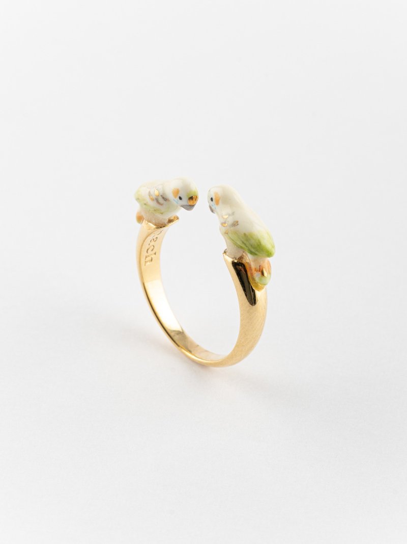 White budgerigar FaceToFace ring - แหวนทั่วไป - ดินเผา ขาว