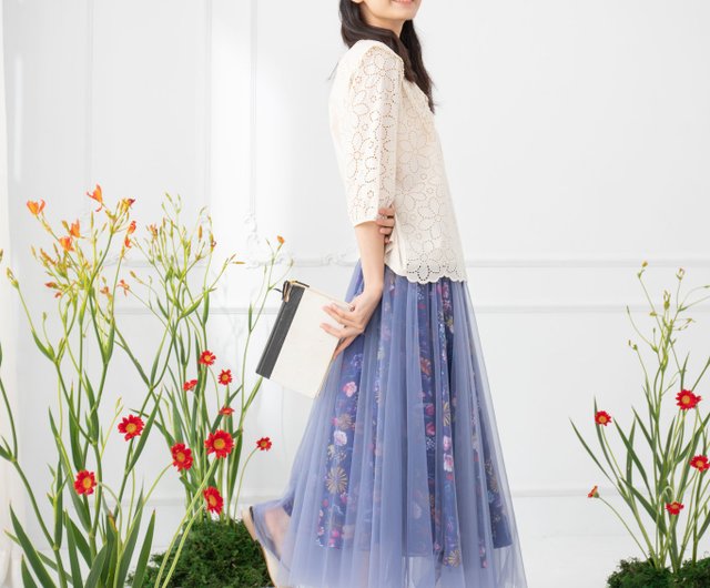 Poli Printing Double layer Printed Waterfall Gauze Skirt Two Wear