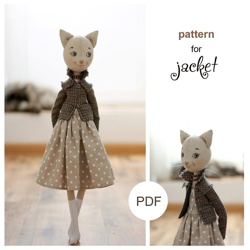 人形の服のパターン PDF - 人形猫用ジャケットの縫製 - デジタル ダウンロード - ハンドメイド講座・関連電子書籍 - その他の素材 