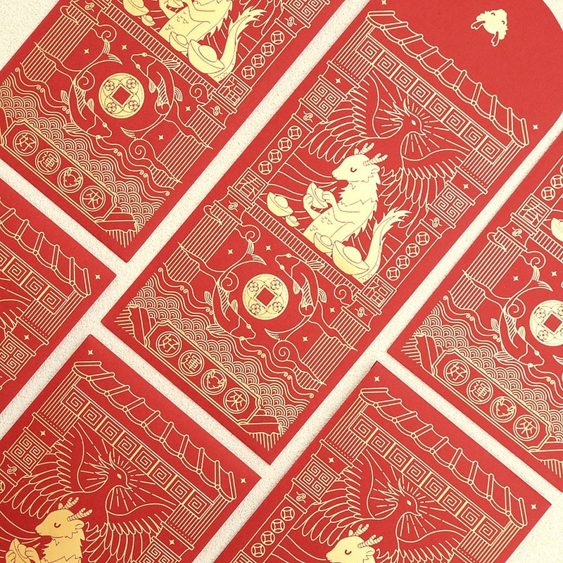 Good Luck Dragon Gold Bronzed Year of the Dragon Red Envelope Bag-6 Pack Suitable for Elders - Chinese New Year - Paper Red