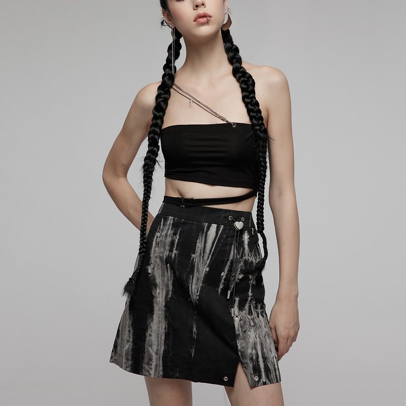Punk Vision Tie-Dye Cotton Slit Skirt/ Soon to be out of print - Skirts - Other Materials Black