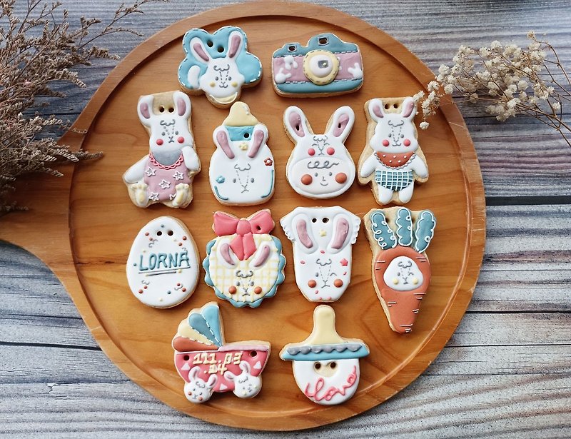 Rabbit saliva collection biscuits 12 pcs icing biscuits handmade biscuits birthday gift - Handmade Cookies - Other Materials 