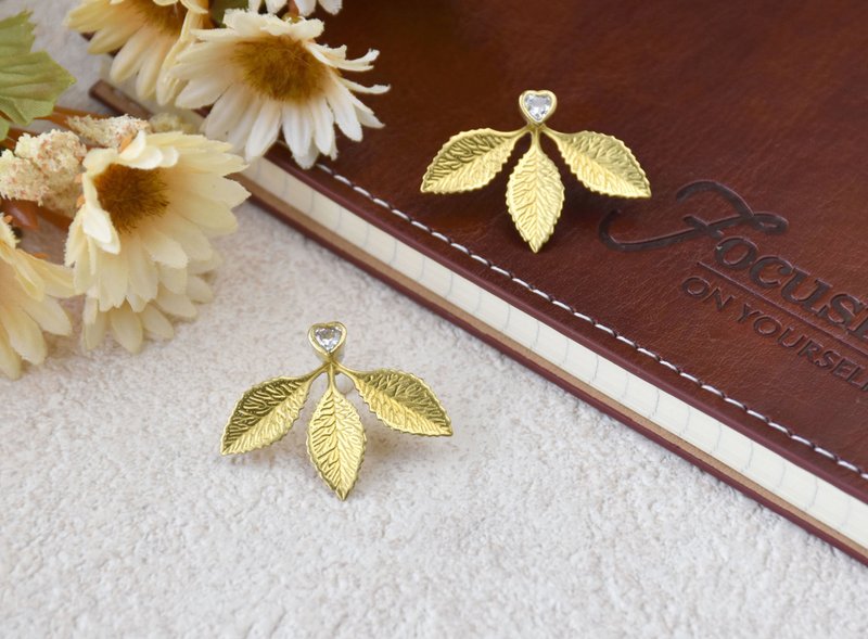 [Summer New Products] Love Stone Bronze Leaf Earrings - Earrings & Clip-ons - Copper & Brass Green