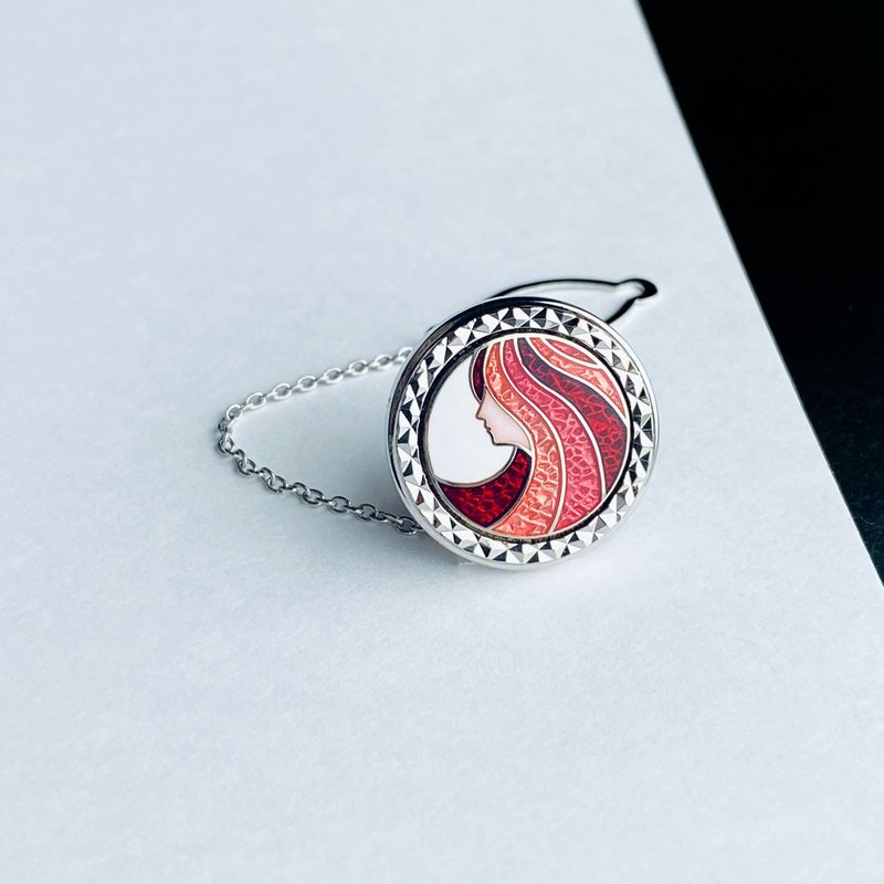 横顔  【ルビー Ruby】七宝焼のタイタック ラペルピン  丹銅メタル七宝 - 領帶/領帶夾 - 其他材質 紅色