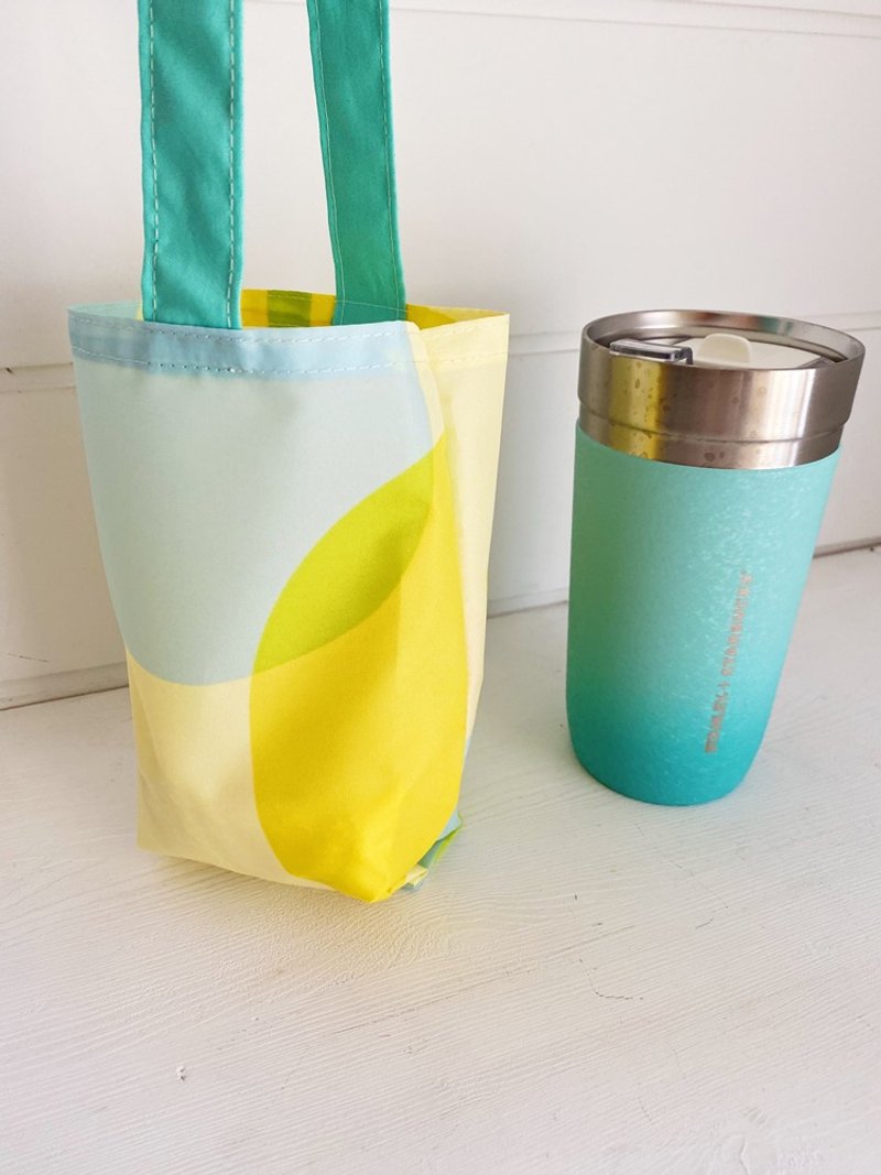ヘアモ幾何学カラーブロックドリンクトートバッグ-防水（アイスダムカップ/握手/魔法瓶/エレファントカップ） - ドリンク・カップホルダー - ナイロン イエロー