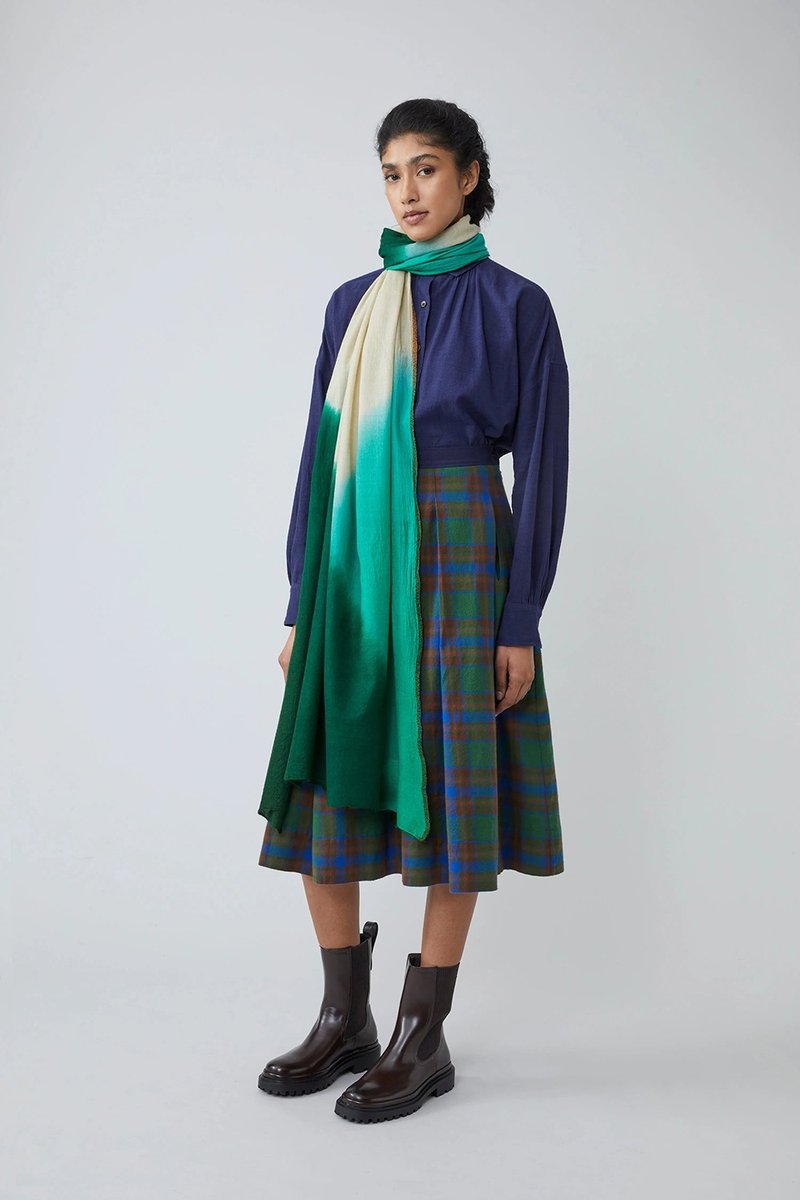 805 羊毛真絲圍巾90 - 綠松石 - 圍巾/披肩 - 羊毛 