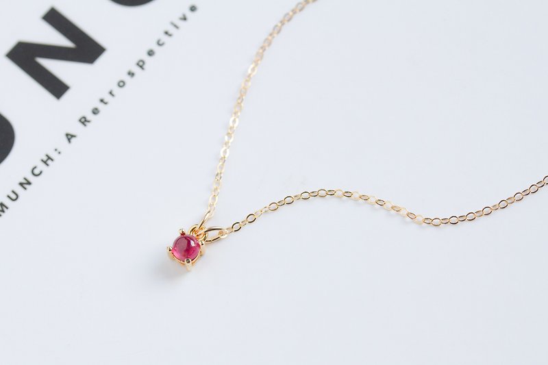 Single ruby ​​necklace 14kgf July birthstone - Necklaces - Gemstone Red