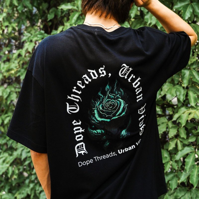 【CREEPS】Green Rose 寬鬆重磅印花T恤 210g - 男 T 恤 - 棉．麻 多色