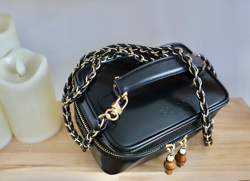 Authentic GUCCI Vintage Bamboo Vanity Case Handbag - free non-branded chain - Toiletry Bags & Pouches - Other Materials Black