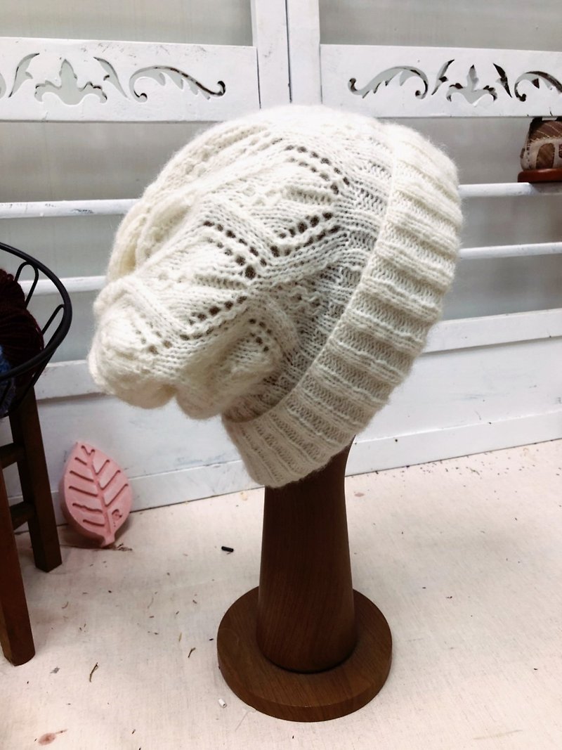 [Spot] ChiChi hand-made - high-quality wool knitting hat / wool hat / hand-knitted - Hats & Caps - Wool White
