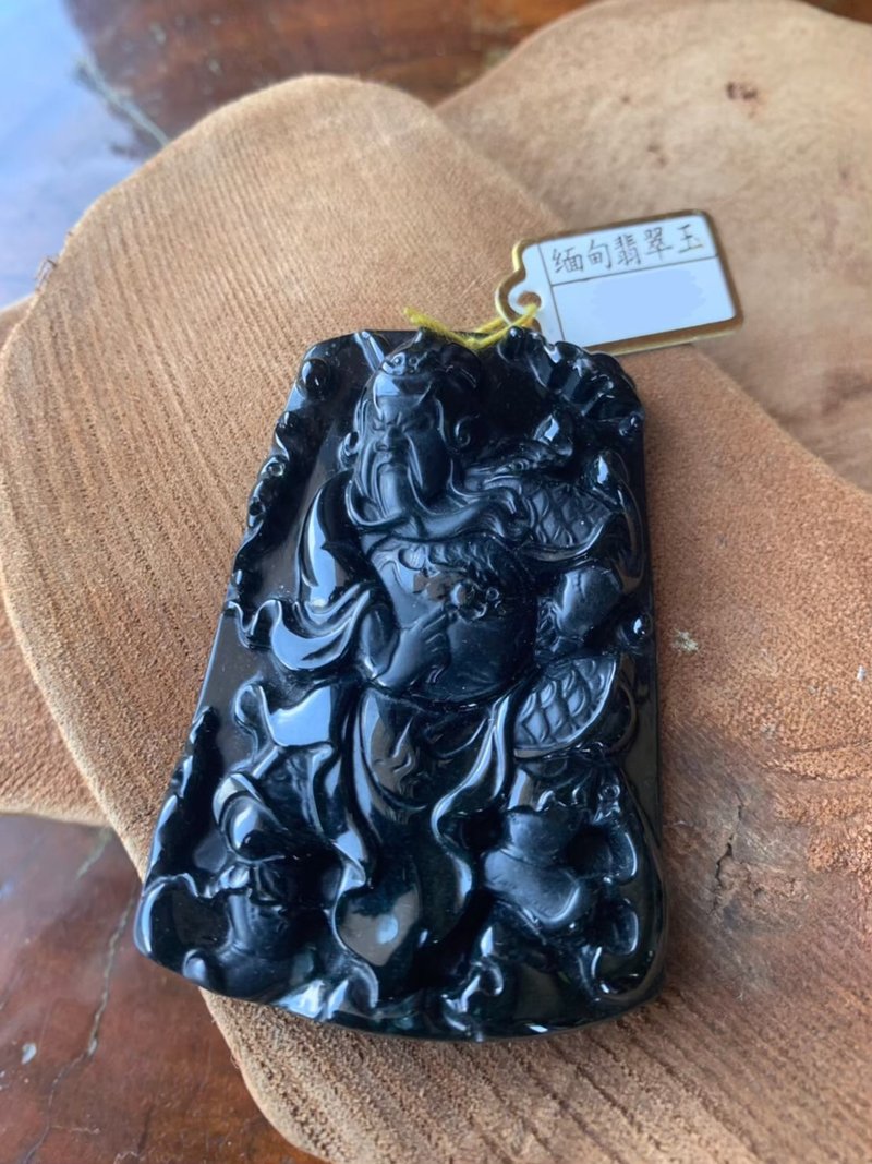 丨關羽丨墨翠關公墜 緬甸玉A貨 - 項鍊 - 玉石 黑色