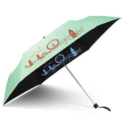 TDN 雙龍倫敦超細黑膠蛋捲傘三折傘抗UV鉛筆傘晴雨傘兒童傘(蒂芬綠)