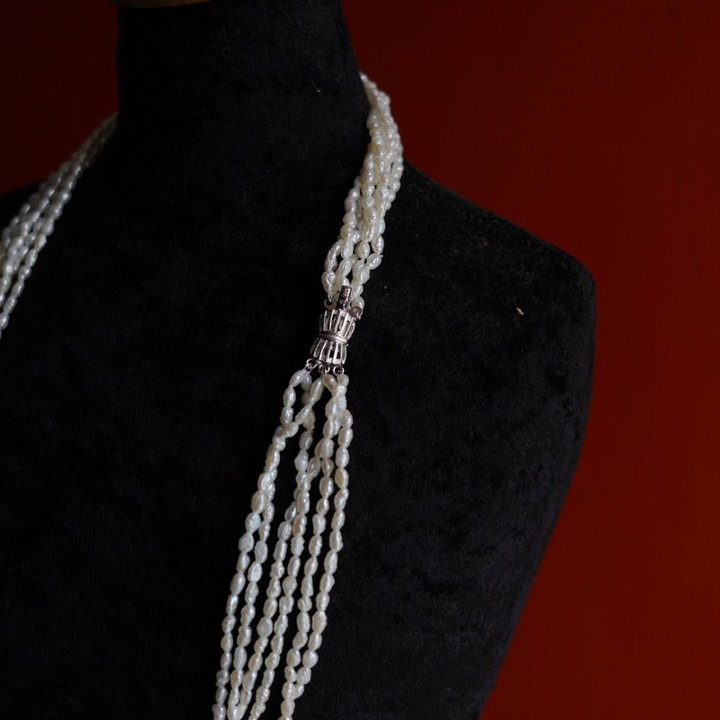 Six pearl beaded long chain necklace vintage antique jewelry necklace - Necklaces - Pearl White