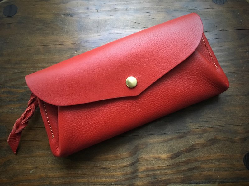 12 Italian leather cards long wallet series-envelope scarlet - กระเป๋าสตางค์ - หนังแท้ สีแดง