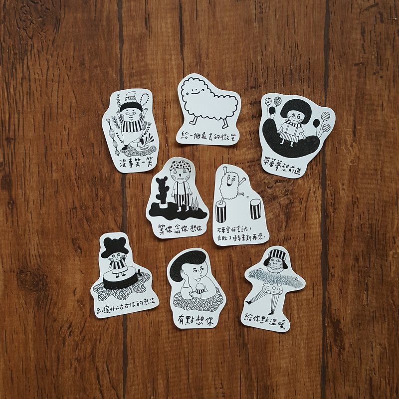 8 pieces of black and white pictures and text stickers - สติกเกอร์ - กระดาษ สีเงิน