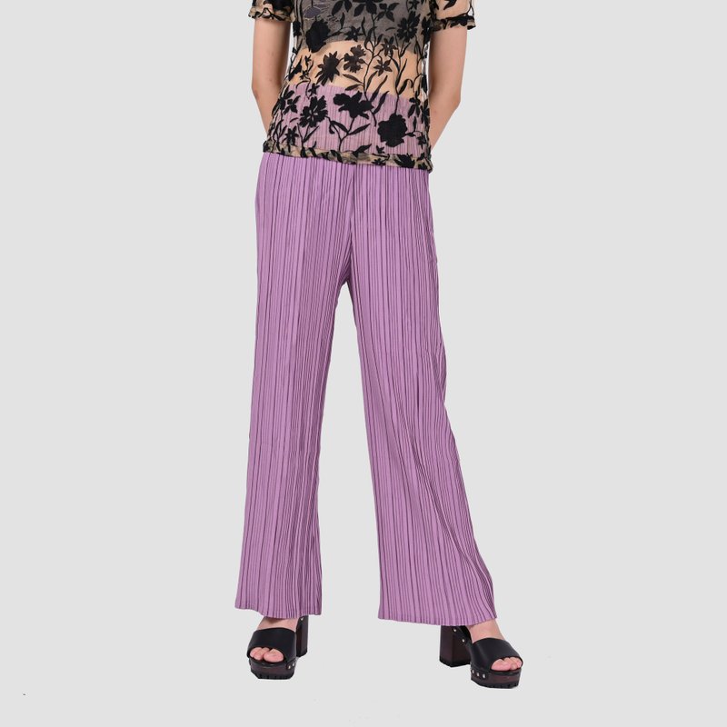 [Egg plant vintage] Lavender tea solid color pleated vintage trousers - Women's Pants - Other Man-Made Fibers 