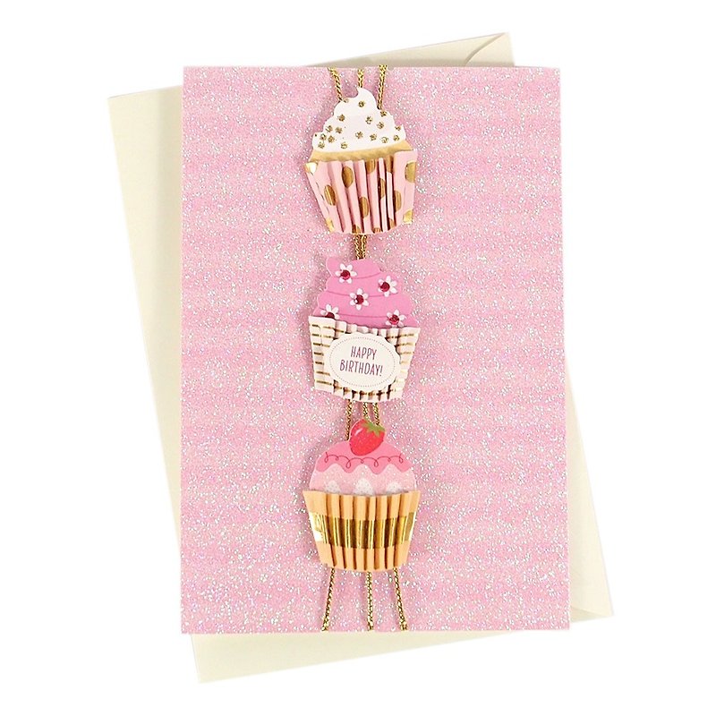 Sweet and shiny cake 【Hallmark-Signature Classic Handmade Card Birthday Wishes】 - Cards & Postcards - Paper Pink