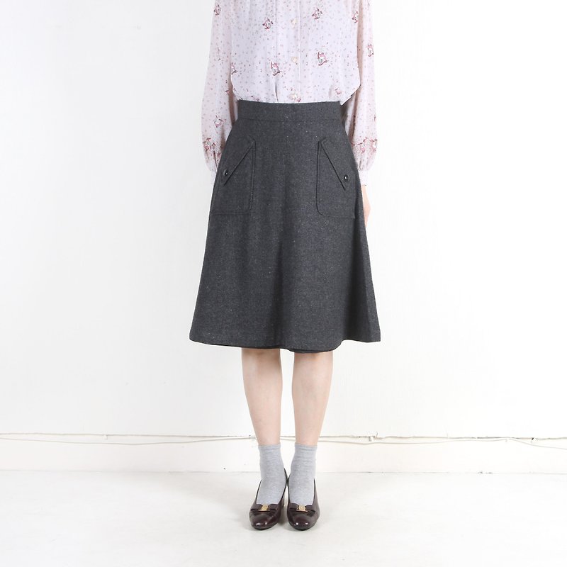 Egg plant vintage gray silhouette wool vintage A word skirt - กระโปรง - ขนแกะ สีเทา