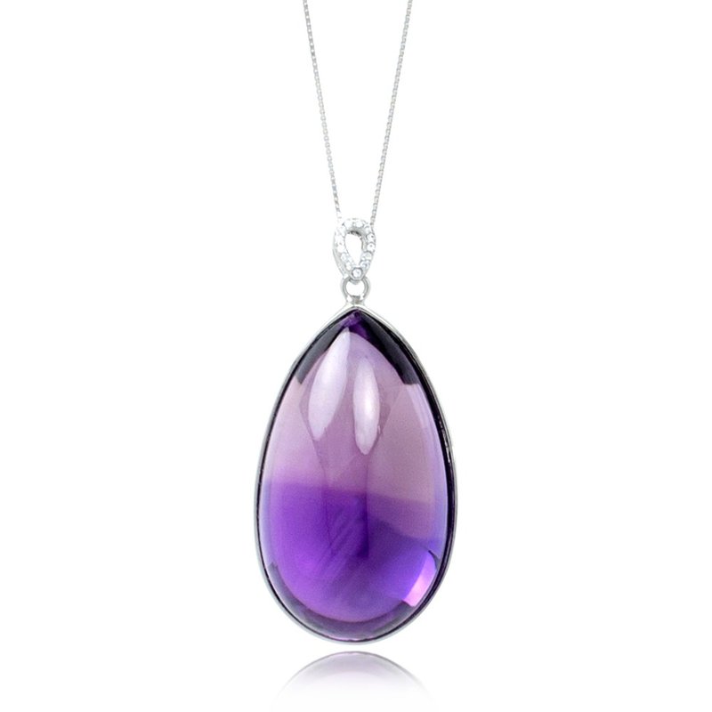 Amethyst Tear Drop 19.5g Crystalization Pendant Sterling Silver Clasp - สร้อยคอ - คริสตัล สีม่วง