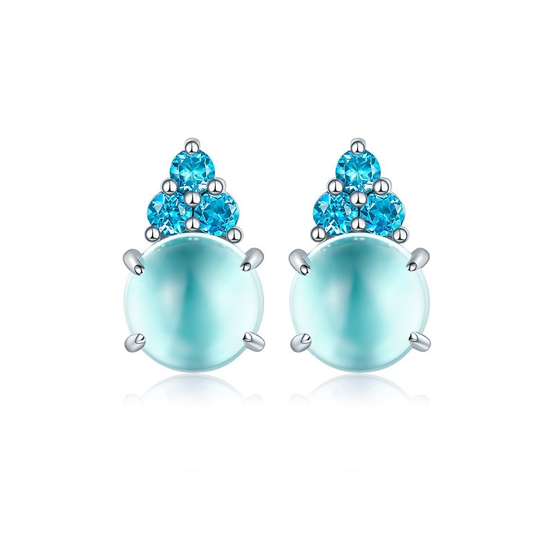 18k White Gold Round Aqua Topaz Stud Earring, Natural Gemstones Jewelry, E025 - Earrings & Clip-ons - Semi-Precious Stones Blue