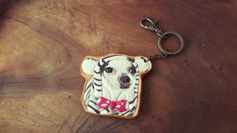 Exclusive custom cat/dog pure leather key ring-(customized lover, birthday gift) - ที่ห้อยกุญแจ - หนังแท้ สีส้ม