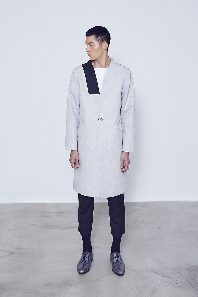 Diagonal collar coat - Men's Coats & Jackets - Wool Gray