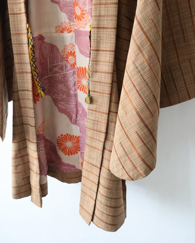 Japanese-made Japanese style sub-textured Khaki brick orange vintage feather woven kimono jacket-defects special - เสื้อแจ็คเก็ต - เส้นใยสังเคราะห์ สีกากี