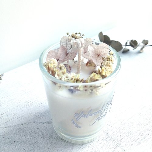 Natural Candle Airl 乾燥花晶石玻璃小杯蠟燭 | 杏色 彩幽靈水晶 | 天然大豆香氛蠟燭
