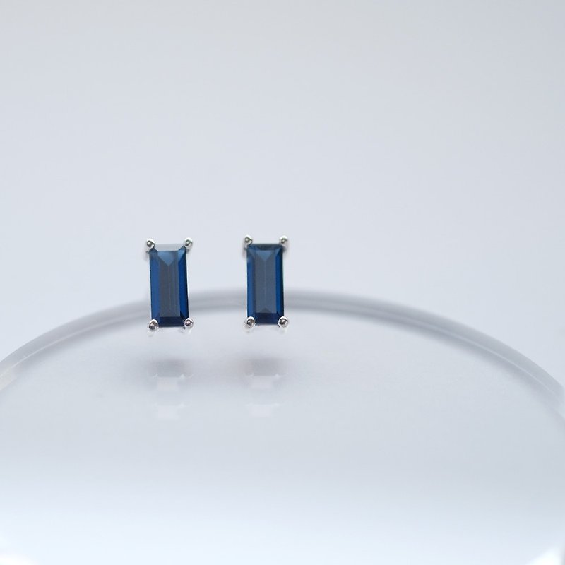 Mini Sapphire Square Earrings Silver 925 - Earrings & Clip-ons - Other Metals Blue