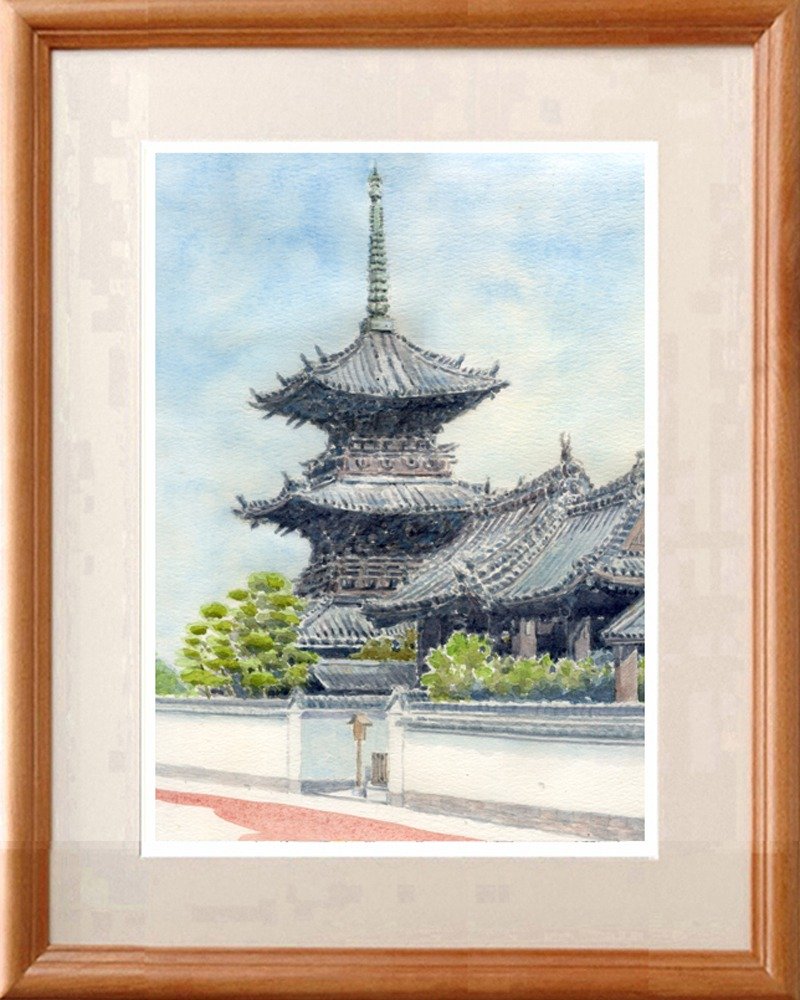 水彩画原画　三重塔 ２・臼杵市 - 海報/掛畫/掛布 - 紙 灰色