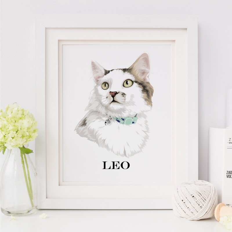 Printable custom cat portrait. Pet portrait from photo. Digital vector drawing. - 電子似顏繪/繪畫/插畫 - 其他材質 