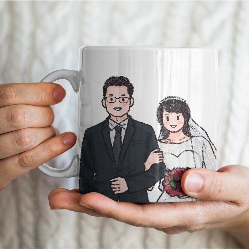 客製化 Q版人像 馬克杯 情侶 結婚 閨蜜 情人節 全家福 送禮 - 咖啡杯/馬克杯 - 陶 白色