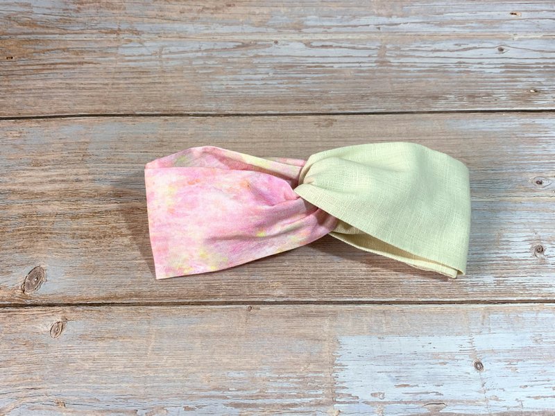 Cross hair band/two-color stitching style/beige + pastel - Headbands - Cotton & Hemp Pink