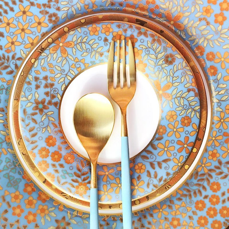 MIO TURQUOISE MATTE GOLD CUTLERY (SINGLE) - Cutlery & Flatware - Stainless Steel Blue