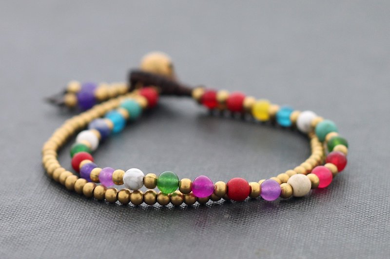 Colorful Candy Bracelets Stone Mix Fresh Multi Color Raw Brass Woven - สร้อยข้อมือ - หิน หลากหลายสี
