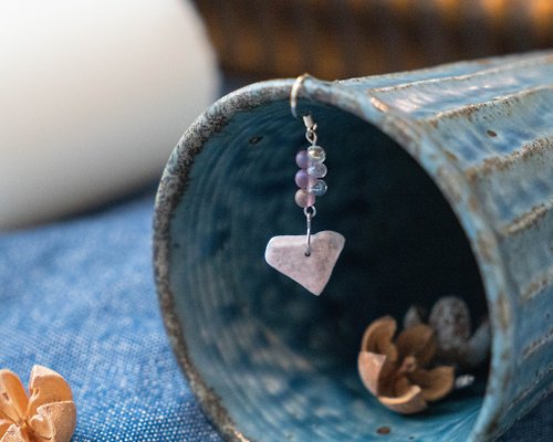 米石里 石穗-春分 單邊垂墜耳環粉色大理石耳環 手作飾品獨家設計